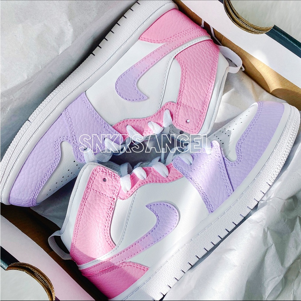 Nike custom hombre air jordan 1 mid sneakers lilac pink - Picture 2 of 2